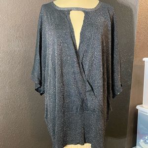 JOSEPH A. Black and gold metallic v cut out open‎ front short sleeve sweater